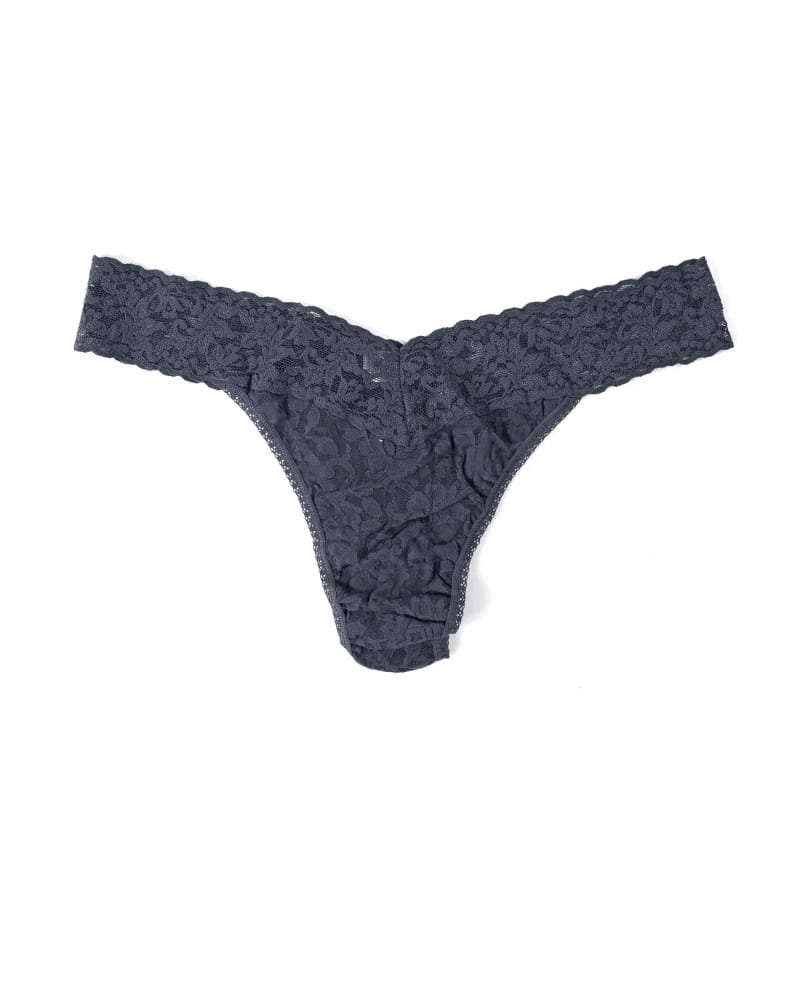 Front of a size one-size-fits-all SIGNATURE LACE PLUS THONG in GRAN-GRANITE by Hanky Panky. | dia_product_style_image_id:272601